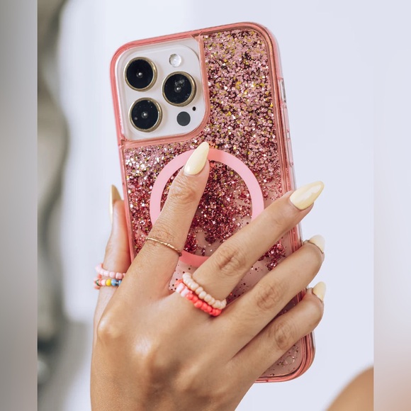 LUXYLEMON IPHONE 16 PRO PINK GLITTER LIQUID CASE | NWT - Picture 5 of 6